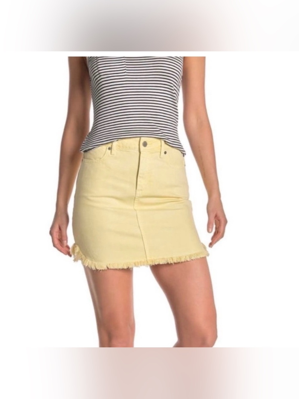 PAIGE Aideen Yellow Denim Mini Skirt Raw Hem High Rise Skirt Size 23